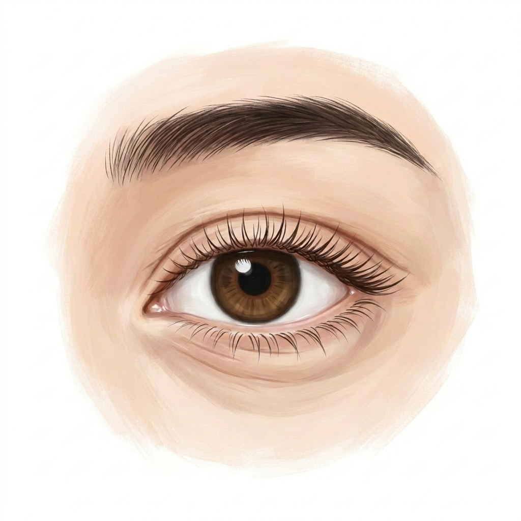 Step 1 — Illustration of aging condition with under-eye sagging, fat, and fine wrinkles