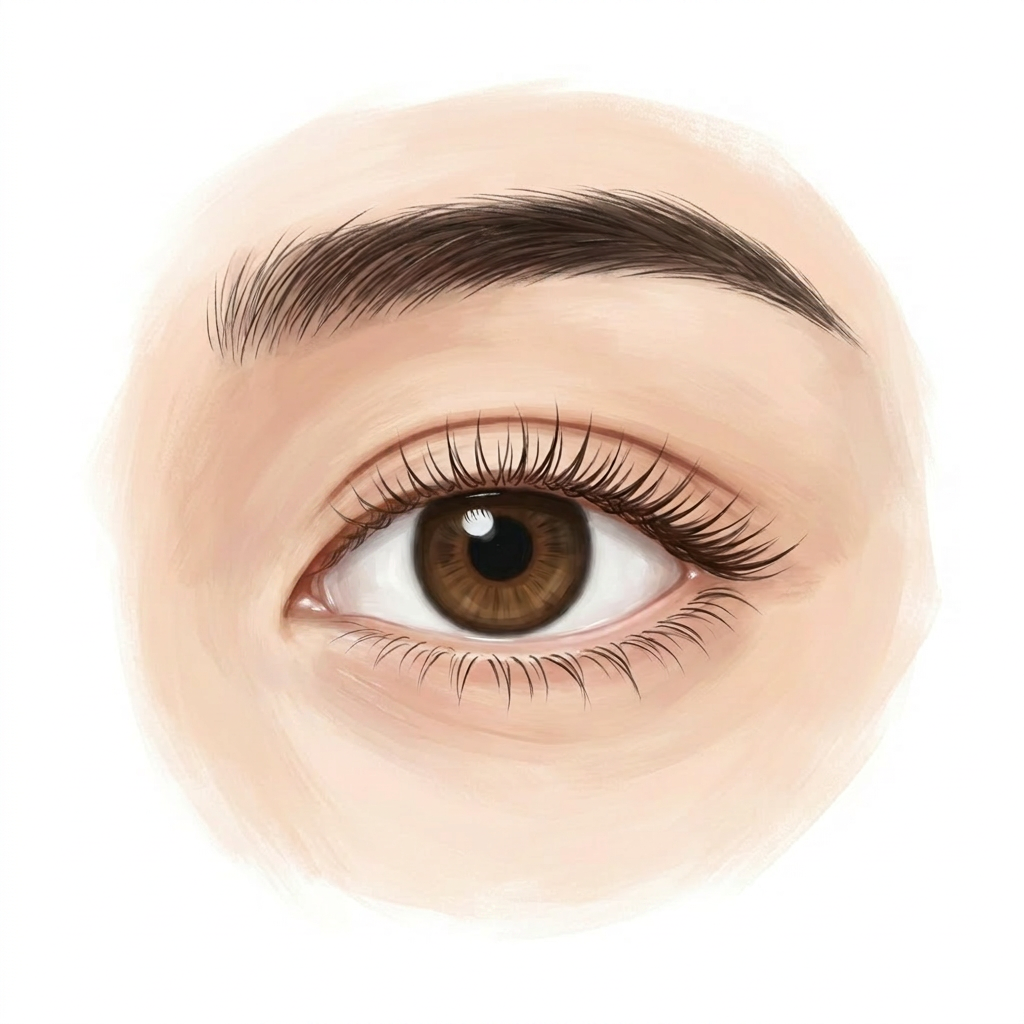 Step 1 — Illustration of the epicanthal fold covering the front of the eye