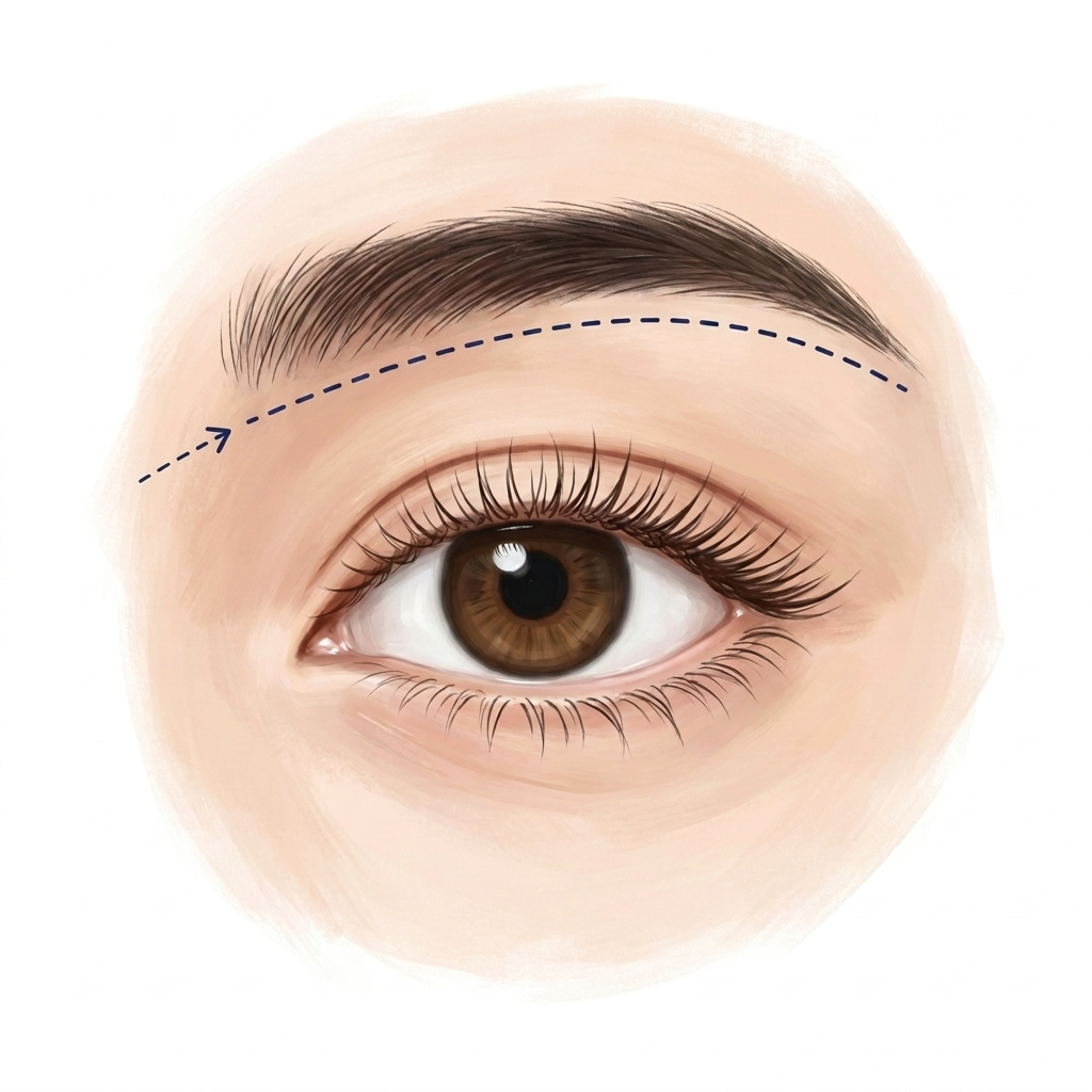 Step 2 - Illustration of designing the incision line just below the eyebrow